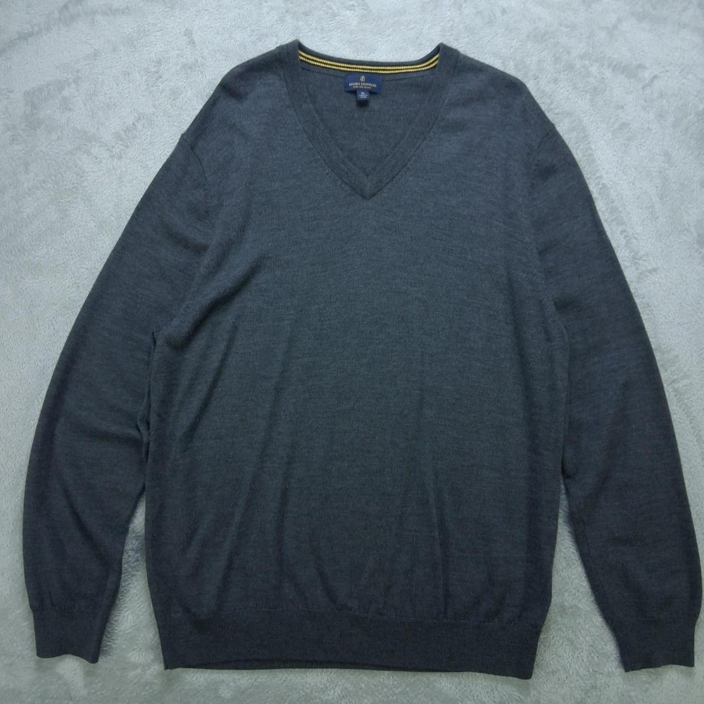 Brooks Brothers Mens Extra Fine Merino Wool V Neck Sweater Charcoal Gray XL